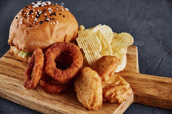 Unhealthy And Junk Food Different Types Of Fast Food On The Table